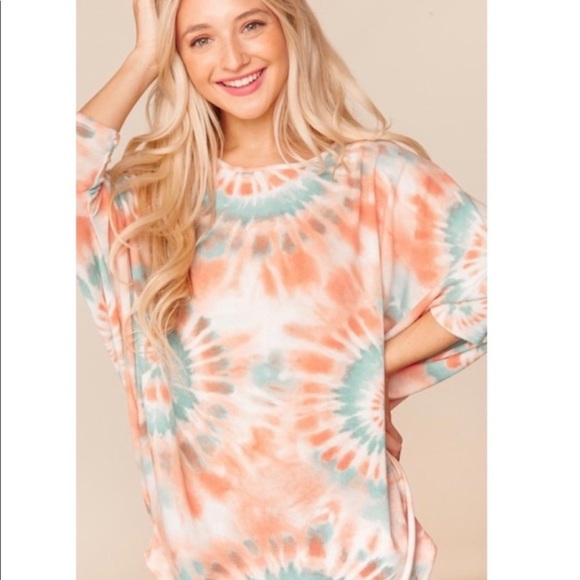 New! Soft Tie Dye Loose Fit Dolman 3/4 Sleeve Slouch Knit Top - Size S - Picture 6 of 14